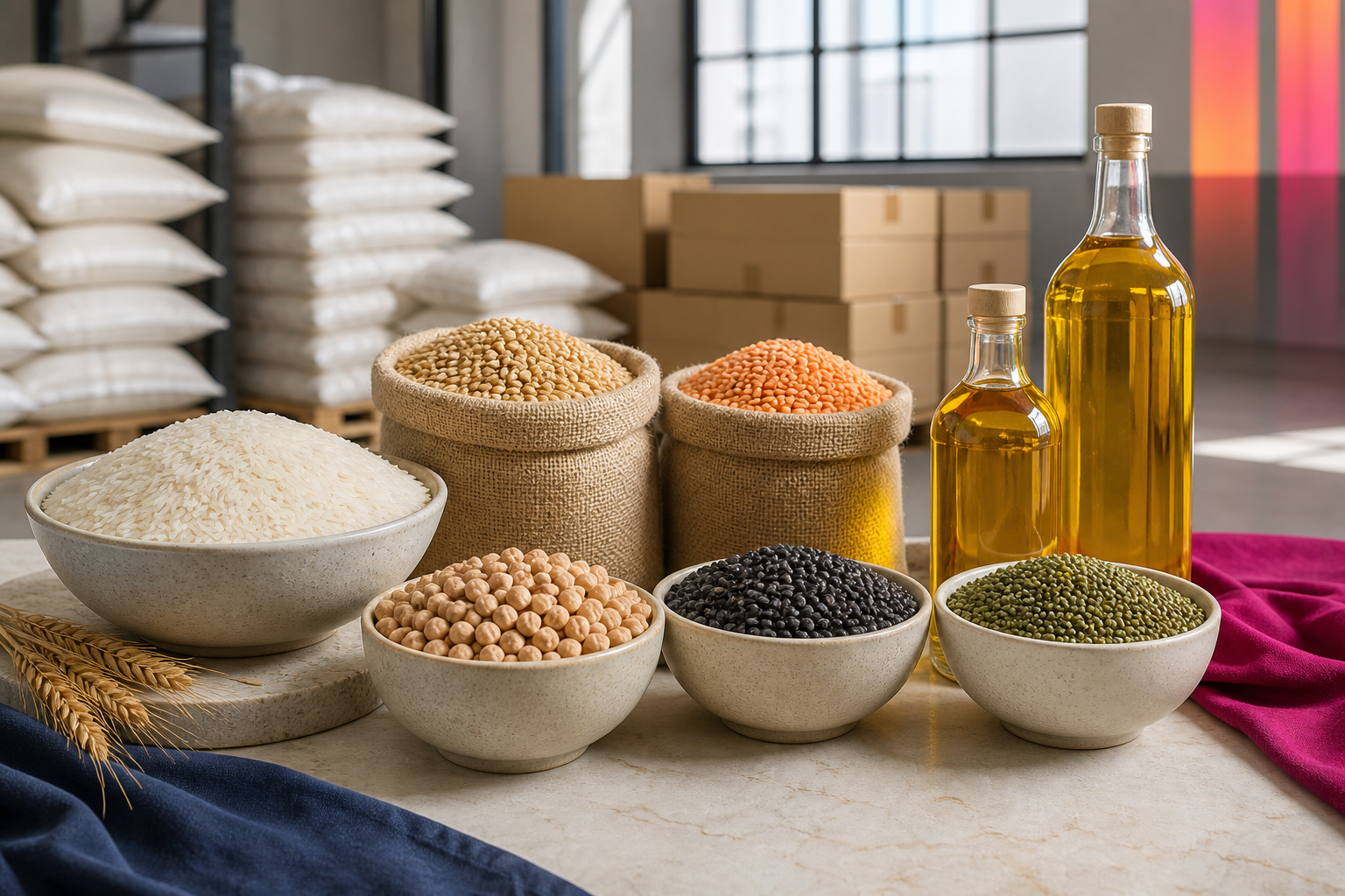 Rice, grains, pulses and edible oils prepared for commodity sourcing